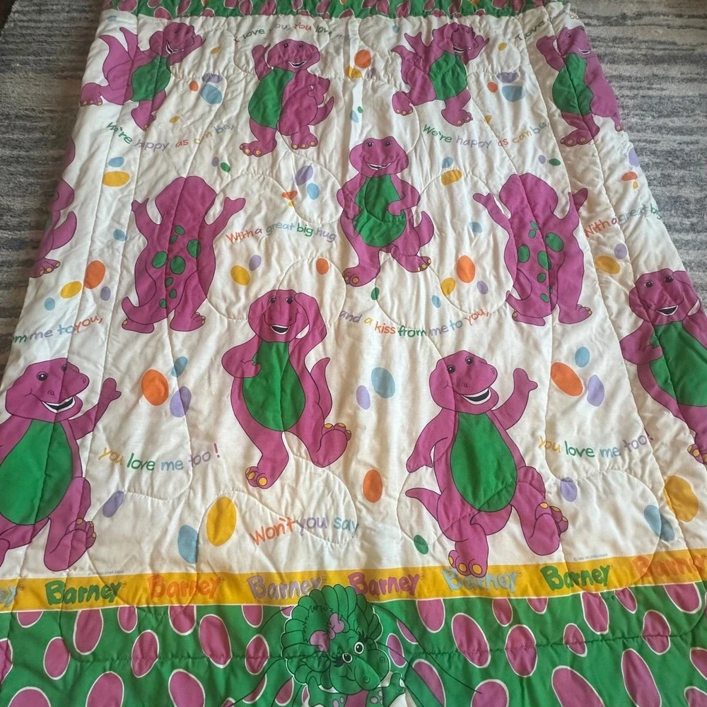Vintage 1992 Barney the Dinosaur Baby Bop Twin Comforter Lyons Group Made in USA